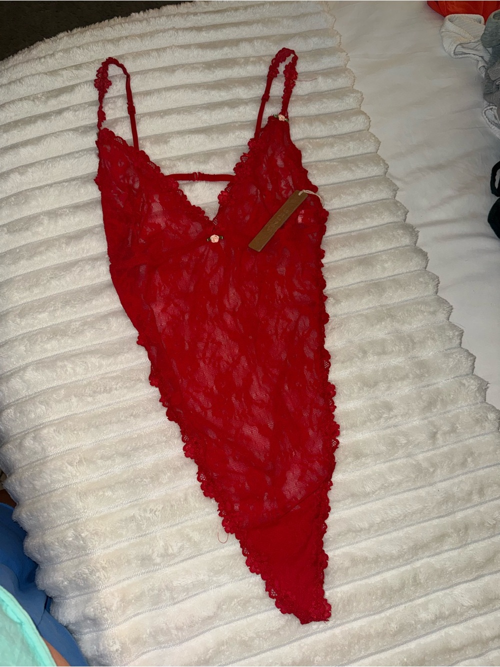SKIMS Red Lace Sheer Bodysuit
